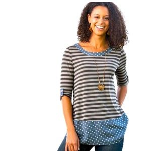 MATILDA JANE | Let’s Get Lost Top with Roll Tab Sleeves Stripes and polka dots